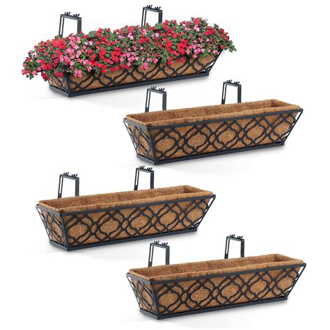 Window Deck Box Railing Planter Boxes with Coco Liner (Pack 